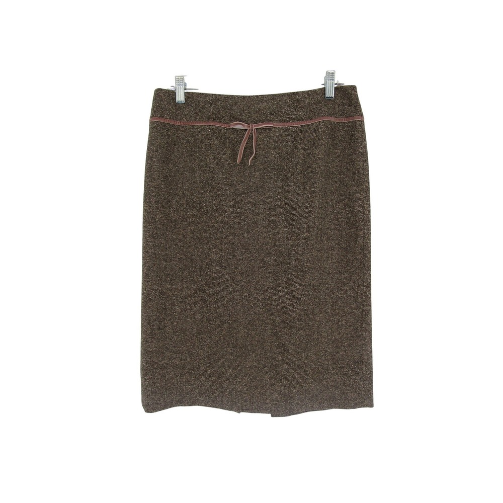 Ann Taylor Tweed Pencil Skirt Womens 6 Brown Pink Good Velvet Trim Wool Blend